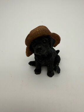 Vintage Stone Critters Little Black Labrador Lab Puppy Dog Hat Buddy Mini Figure